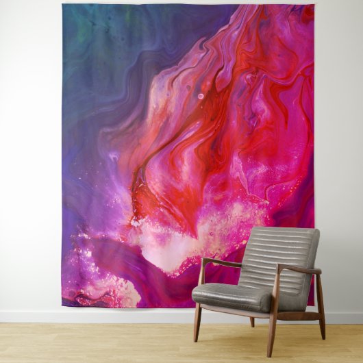 ** Bright Marble Hot Pink Blue Abstracte kunst Wandkleed (In situ)