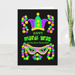 Bright Mardi Gras Kaart op zwarte, kroonmaskerkral