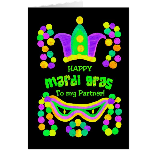 Bright Mardi Gras Kaart voor partner op zwart (Voorkant)