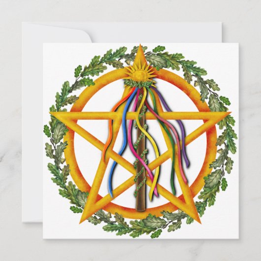 Bright Maypole Beltane Sun Pentacle Feestdagenkaart (Voorkant)