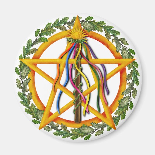 Bright Maypole Beltane Sun Pentacle Pagan Holiday Magneet (Voorkant)