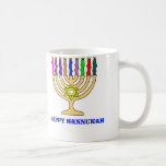 Bright Menorah Koffiemok<br><div class="desc">Een heldere Hannukah menorah met de woorden Happy Hannukah verwelkomt de feestdag.   Gelukkig eten!</div>