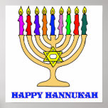 Bright Menorah Poster<br><div class="desc">Een heldere Hannukah menorah met de woorden Happy Hannukah verwelkomt de vakantie. Vrolijk eten.</div>