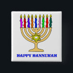 Bright Menorah Vierkante Button 5,1 Cm<br><div class="desc">Een heldere Hannukah menorah met de woorden Happy Hannukah verwelkomt de feestdag.   Gelukkig eten!</div>