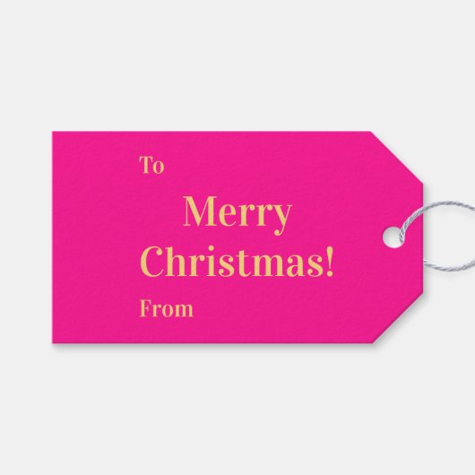 Bright Merry Christmas To From Hot Pink Gold Cadeaulabel (Voorkant (Horizontaal))