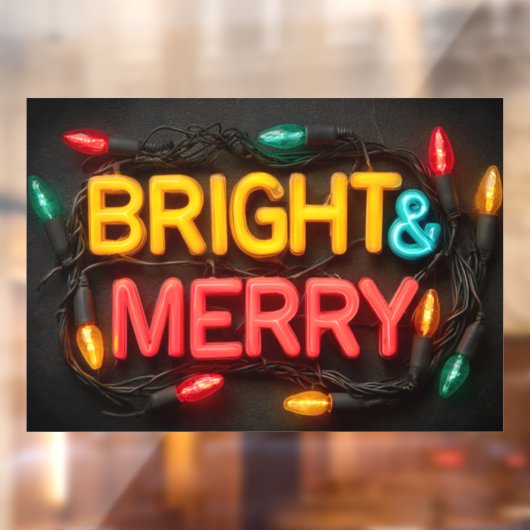 "Bright & Merry" Gloeiende Feestelijke Neon Sign Raamsticker (Vel 2)