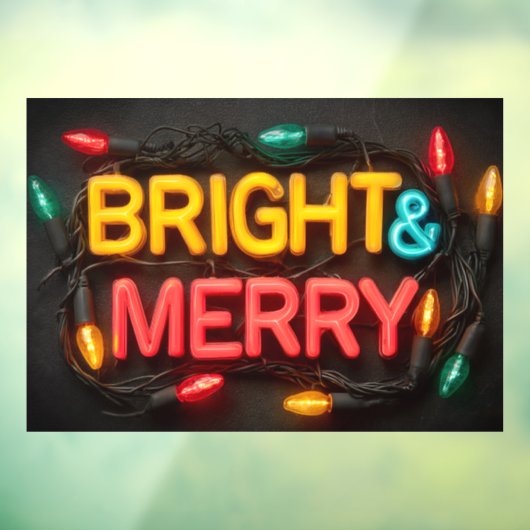 "Bright & Merry" Gloeiende Feestelijke Neon Sign Raamsticker (Vel 3)
