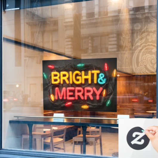 "Bright & Merry" Gloeiende Feestelijke Neon Sign Raamsticker (Cafe Raam)