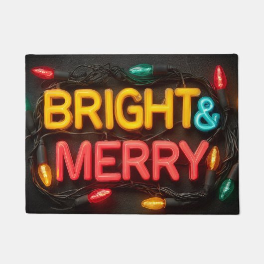 "Bright & Merry" Glowing Festive Neon Sign Deurmat (Voorkant)