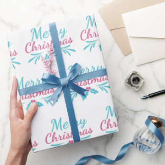 Bright & Merry Kersttekst Wit Naadloos Cadeaupapier