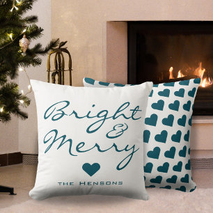 Bright Merry Script Heart Family Name Kerstmis Kussen
