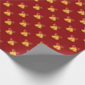 Bright metalen goudcellen met rode bogen cadeaupapier (Hoek)