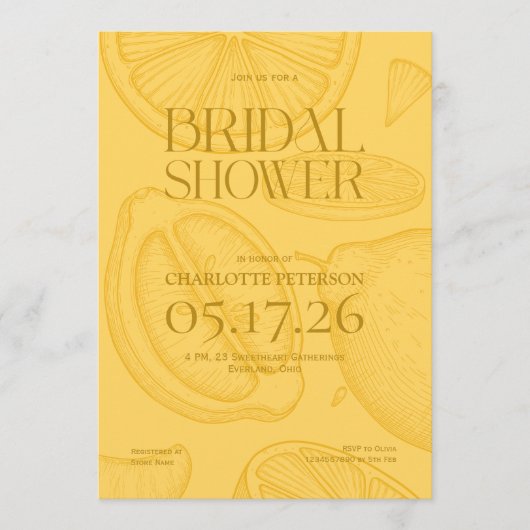 Bright Minimalist Citrus Bridal Shower invite Kaart (Voorkant)