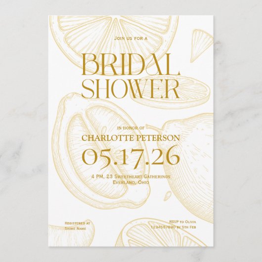 Bright Minimalist Citrus Bridal Shower invite Kaart (Voorkant)
