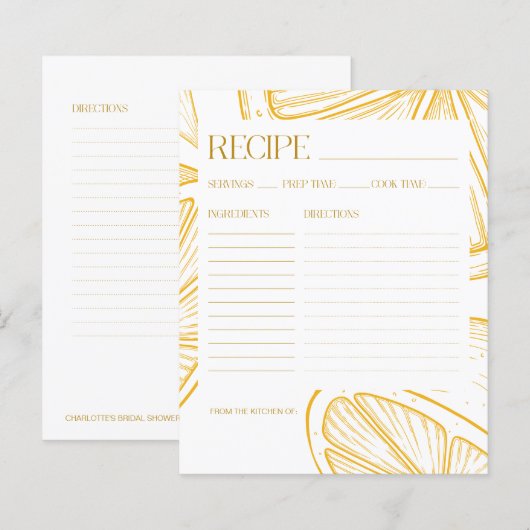 Bright Minimalist Citrus Bridal Shower RECIPE CARD (Voorkant / Achterkant)