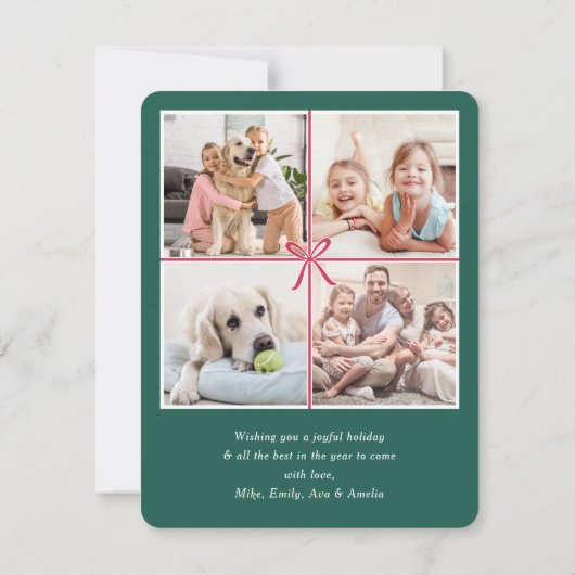 Bright Modern Bow Vrolijk Kerstfeest Fotocollage Feestdagenkaart (Achterkant)