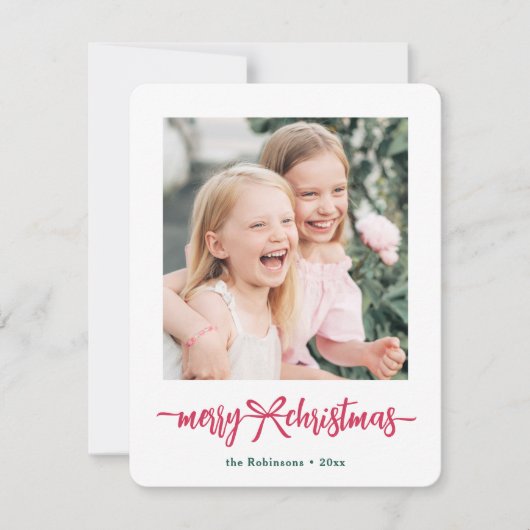 Bright Modern Bow Vrolijk Kerstfeest Fotocollage Feestdagenkaart (Voorkant)