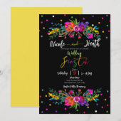 Bright Modern Floral en Black Fiesta Wedding Kaart (Voorkant / Achterkant)