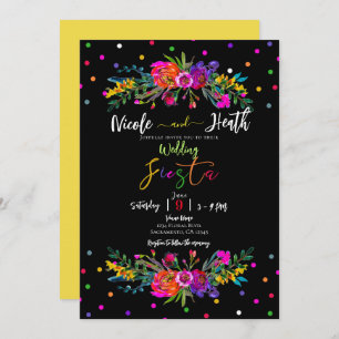 Bright Modern Floral en Black Fiesta Wedding Kaart