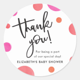 Bright Modern Polka Dot Baby shower Dank u wel Ronde Sticker