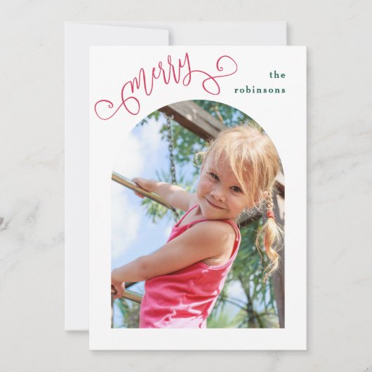 Bright Modern Script Vrolijk gebogen foto kerst Feestdagenkaart (Voorkant)