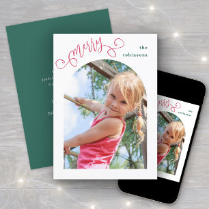 Bright Modern Script Vrolijk gebogen foto kerst Feestdagenkaart