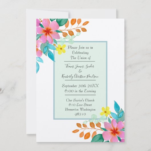 Bright Modern Waterverf Bloemen bruiloft Kaart (Achterkant)