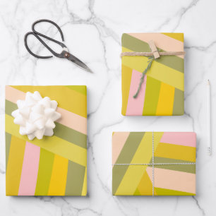Bright Moderne Citrus Stripes Green en Roze Inpakpapier Vel
