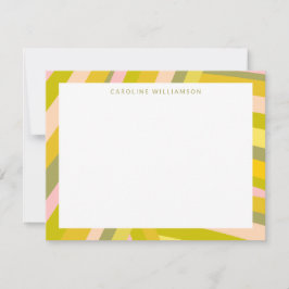Bright Moderne Citrus Stripes Green en Roze naam Notitiekaartje