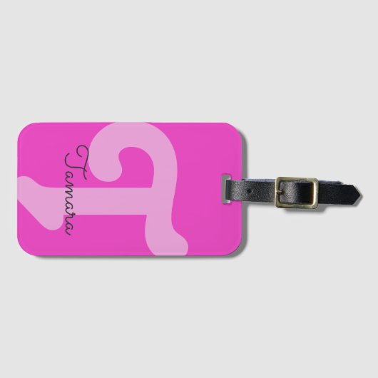 Bright Monogram Initiaal Neon Pink Bagagelabel (Voorkant (horizontaal))