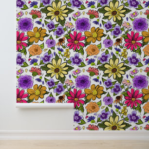 Bright Mooie Boho Bloemen Grote Herhaling Behang