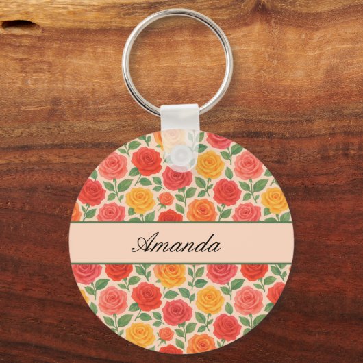 Bright Multicolor Roos Name Pattern Sleutelhanger (Voorkant)