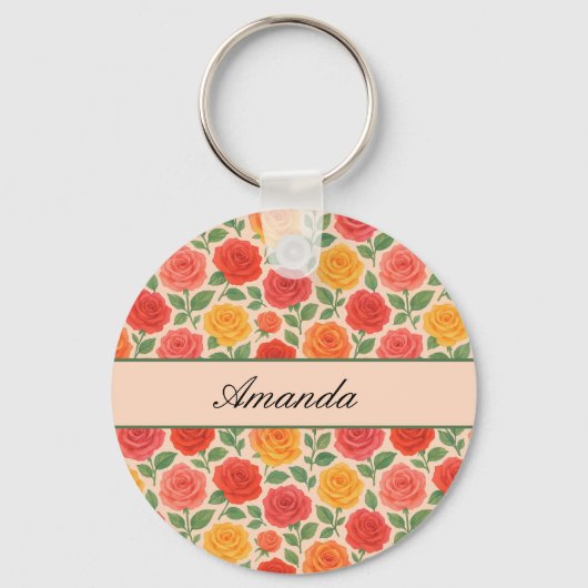 Bright Multicolor Roos Name Pattern Sleutelhanger (Achterkant)