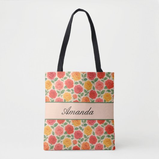 Bright Multicolor Roos Name Pattern Tote Bag (Voorkant)