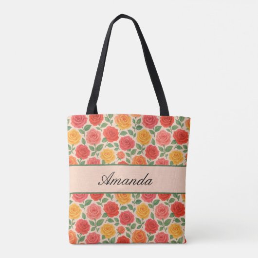 Bright Multicolor Roos Name Pattern Tote Bag (Achterkant)