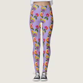 Bright Multicolored Roses In Rainbow Shades  Leggings