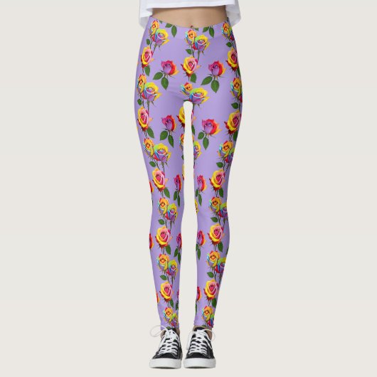 Bright Multicolored Roses In Rainbow Shades  Leggings (Voorkant)