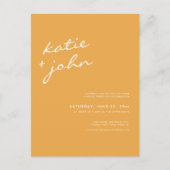 Bright Mustard Yellow minimalist virtueel huwelijk Uitnodiging Briefkaart (Voorkant)