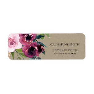 BRIGHT NAVY BLUSH BURGUNDY FLORAL BUNCH ADRES ETIKET