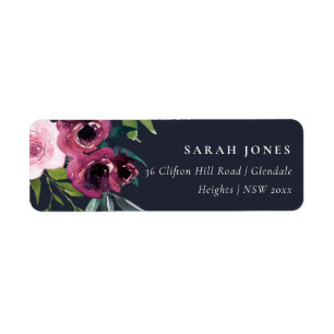 BRIGHT NAVY BLUSH BURGUNDY FLORAL BUNCH ADRES ETIKET