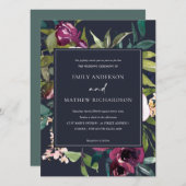 BRIGHT NAVY BLUSH BURGUNDY FLORAL BUNCH WEDDING KAART (Voorkant / Achterkant)