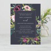 BRIGHT NAVY BLUSH BURGUNDY FLORAL BUNCH WEDING KAART (Staand voorkant)