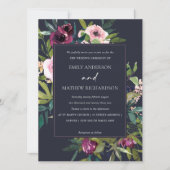BRIGHT NAVY BLUSH BURGUNDY FLORAL BUNCH WEDING KAART (Voorkant)