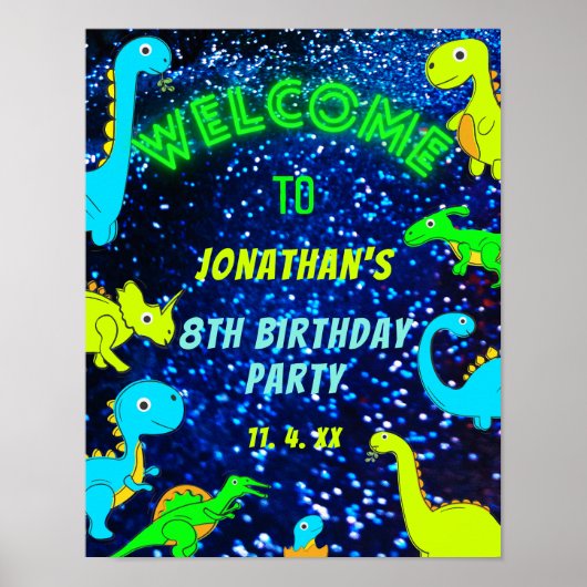 Bright Neon Dinosaurs Jongens Party Welkomstbord Poster (Voorkant)