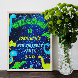 Bright Neon Dinosaurs Jongens Party Welkomstbord Poster
