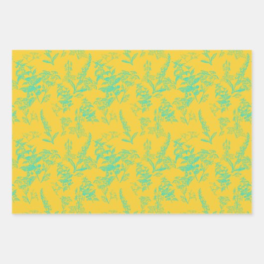 Bright Neon Geel & Blauw Wildflower Inpakpapier Vel (Voorkant)