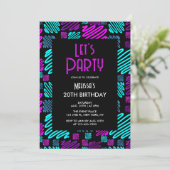 Bright Neon geometrisch patroon zwart 20e verjaard Kaart (Staand voorkant)