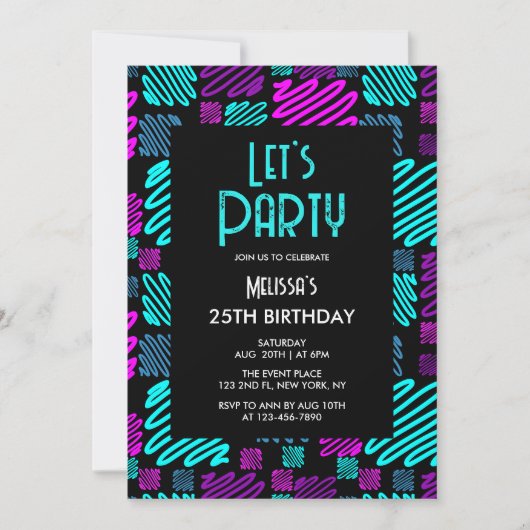 Bright Neon geometrisch patroon zwart 25e verjaard Kaart (Voorkant)