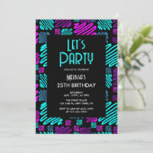 Bright Neon geometrisch patroon zwart 25e verjaard Kaart (Staand voorkant)