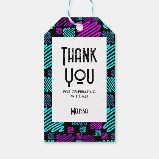 Bright Neon geometrisch patroon zwart dank u Cadeaulabel (Voorkant)